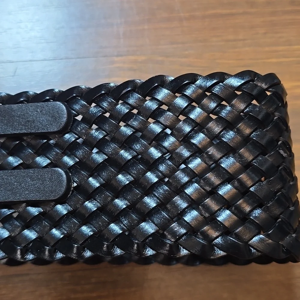 Talbots Black Braided Belt with Gold Buckles